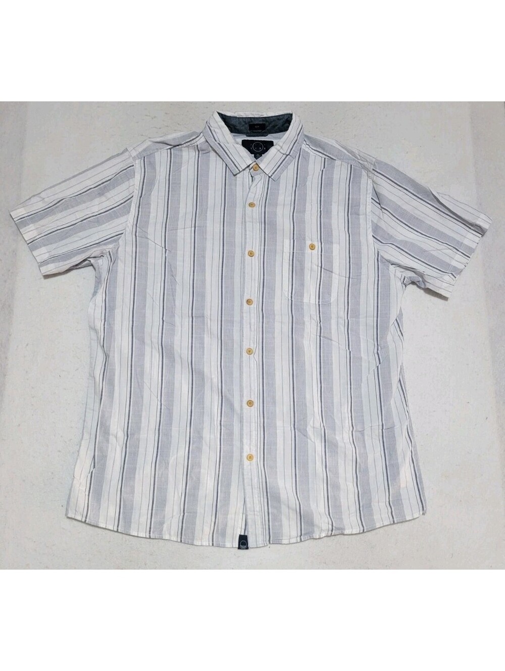 Even Tide Short Sleeve Button Up Shirt Blue White Striped Mens XXL Tall Slim Fit